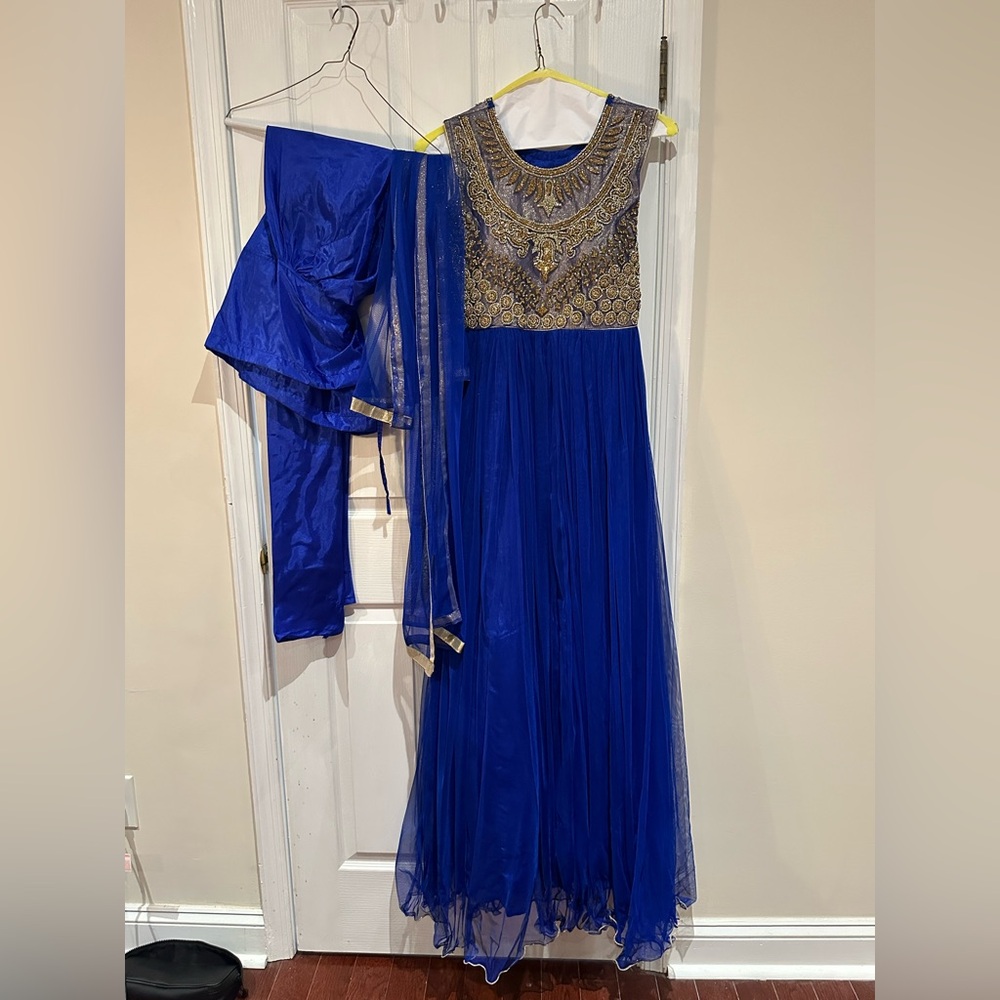 Elegant Blue and Gold Embellished Dress donated